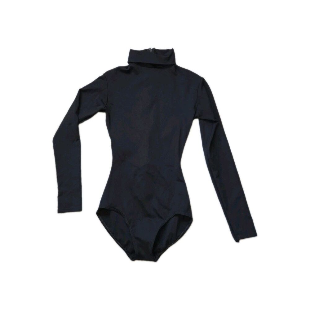 Capezio Black Turtleneck Long Sleeve Dance Leotard Bodysuit Back Zip Size S